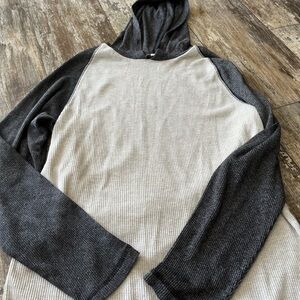 Gray and Cream Hooded Long Sleeve Shirt- Adult Medium